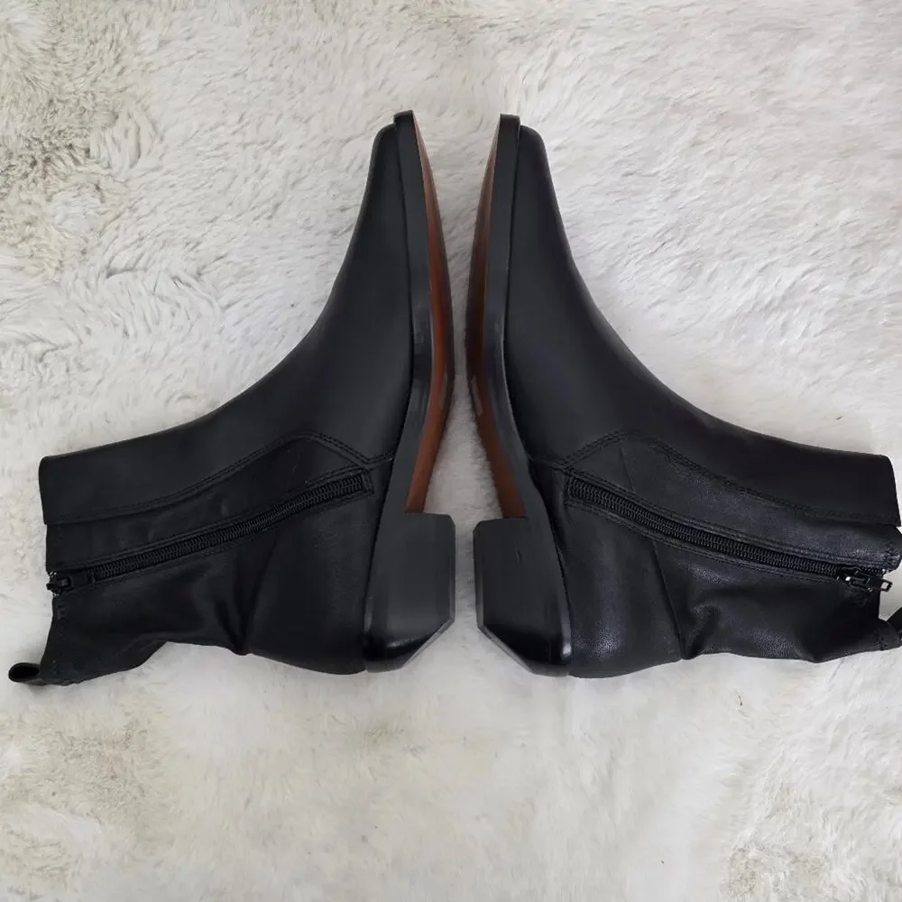 Madewell Idris True Black Leather Ankle Booties Stretchy Panel Block Heel Size 8